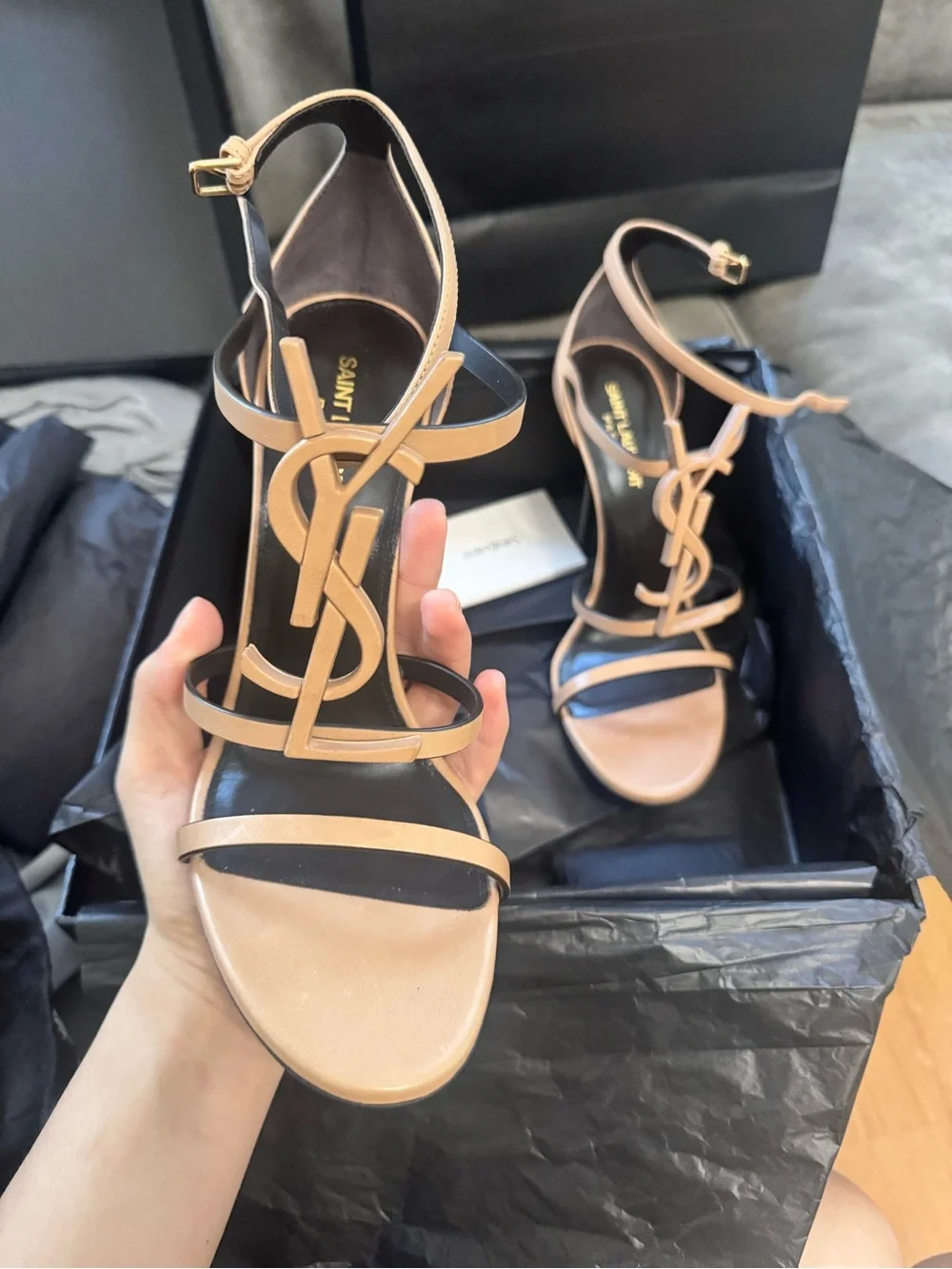 BRAND NEW Saint Laurent Cassandra Beige  High-Heel Sandals - Picture 3 of 4